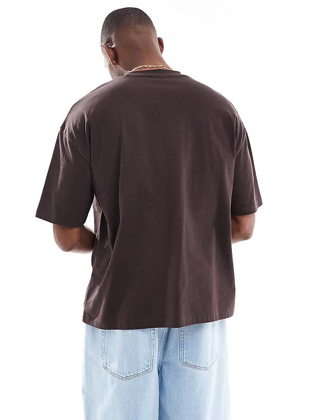 Asos ASOS DESIGN Boxy Oversized T-shirt With Text Graphic In Brown
