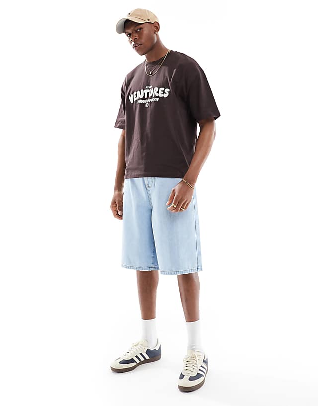 Asos ASOS DESIGN Boxy Oversized T-shirt With Text Graphic In Brown
