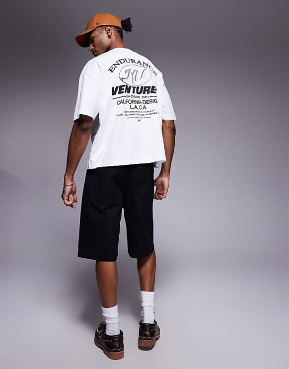 asos ASOS DESIGN boxy oversized t-shirt with text graphic in white