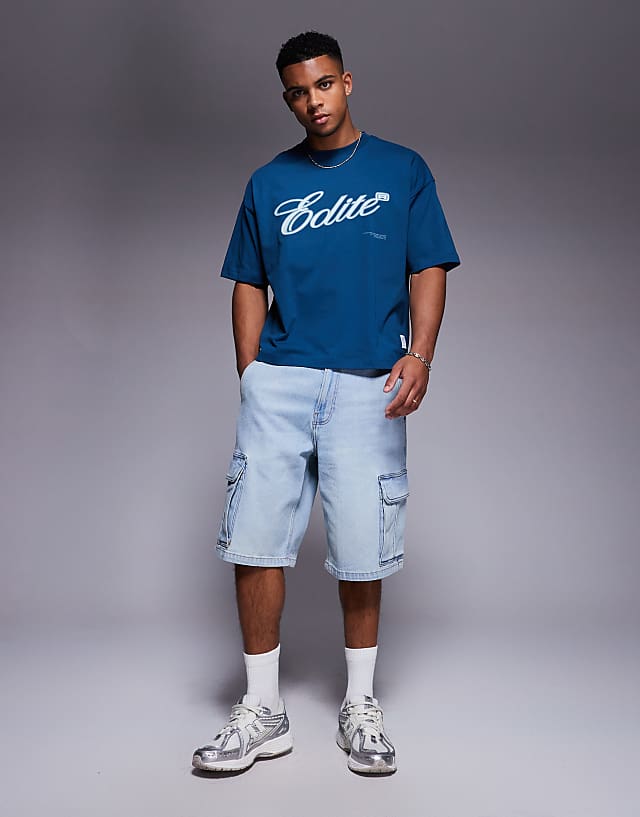 Asos ASOS DESIGN Boxy Oversized T-shirt With Text Graphic In Blue