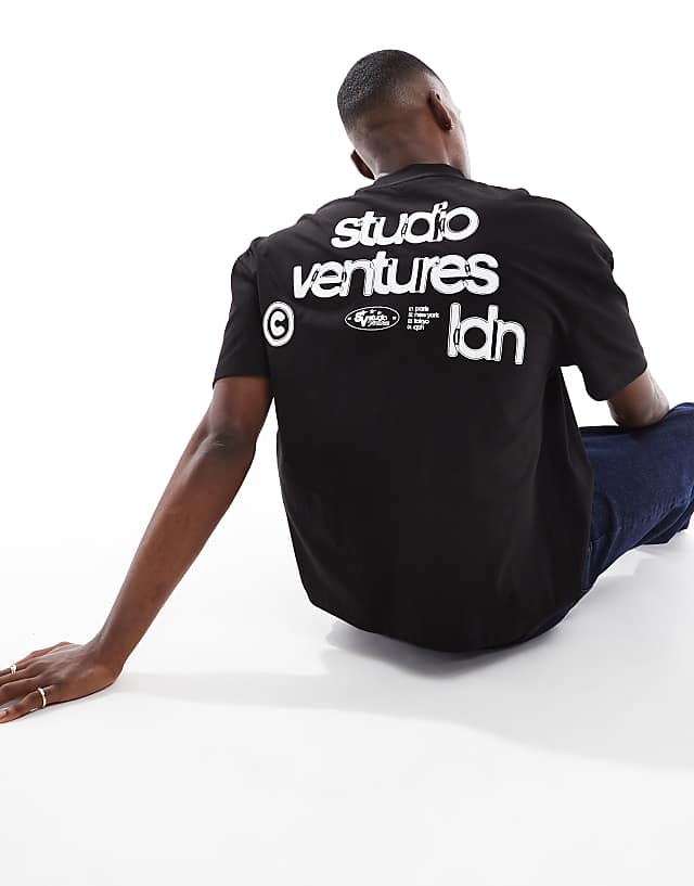 asos ASOS DESIGN boxy oversized t-shirt with text graphic in black