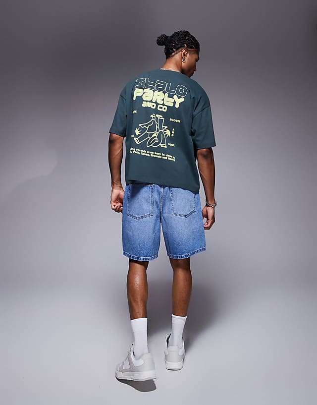 Asos ASOS DESIGN Boxy Oversized T-shirt With Text Graphic In Grey Blue