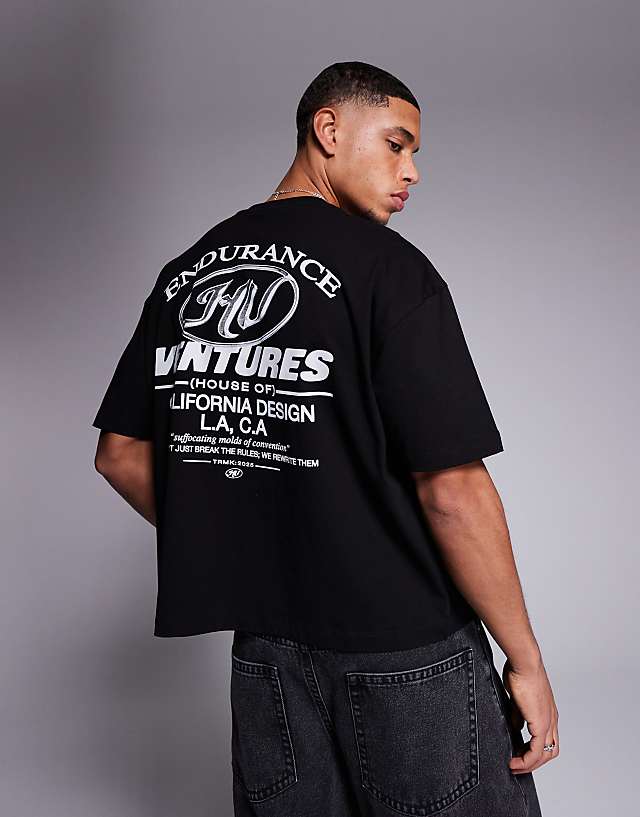 asos ASOS DESIGN boxy oversized t-shirt with text graphic in black