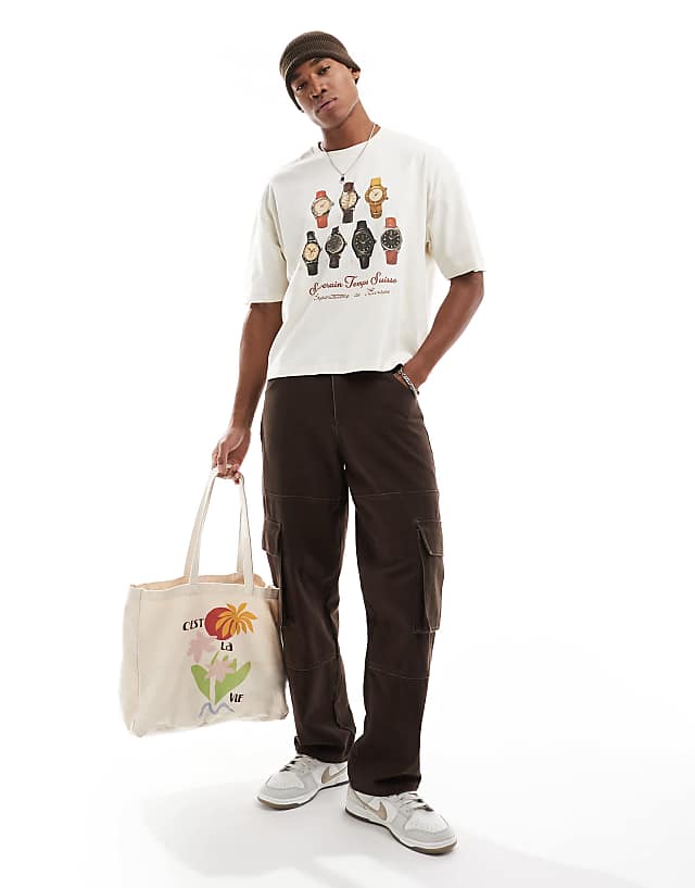 Asos ASOS DESIGN Boxy Oversized T-shirt With Watches Graphic In Off White