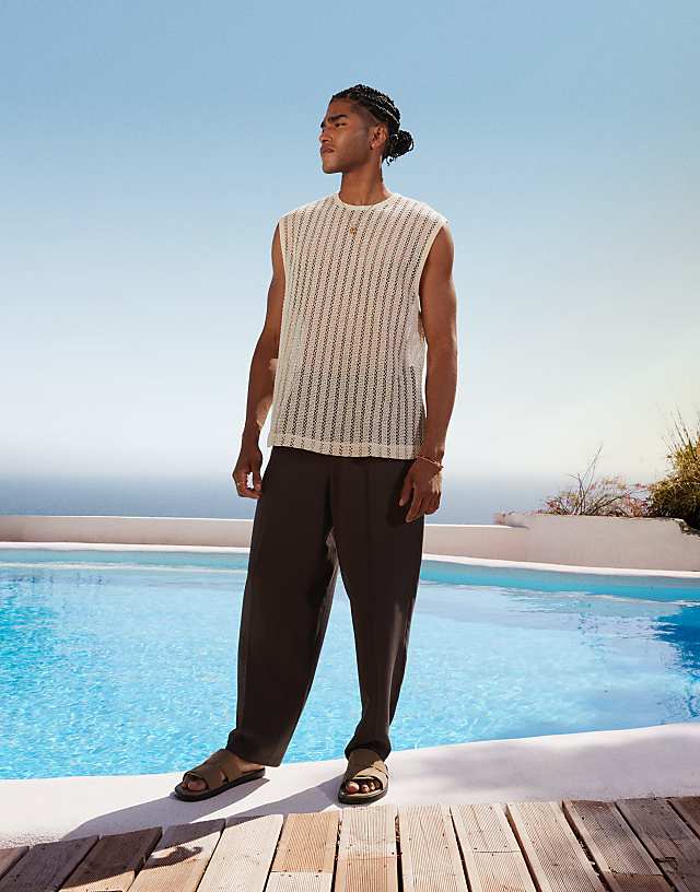 Asos ASOS DESIGN Boxy Oversized Tank In Beige Crochet