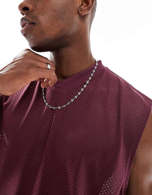 Asos ASOS DESIGN Boxy Oversized Tank In Burgundy Mesh