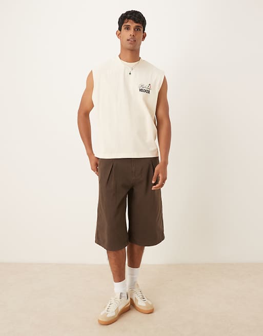 Asos ASOS DESIGN Boxy Oversized Tank With Car Graphic In Beige