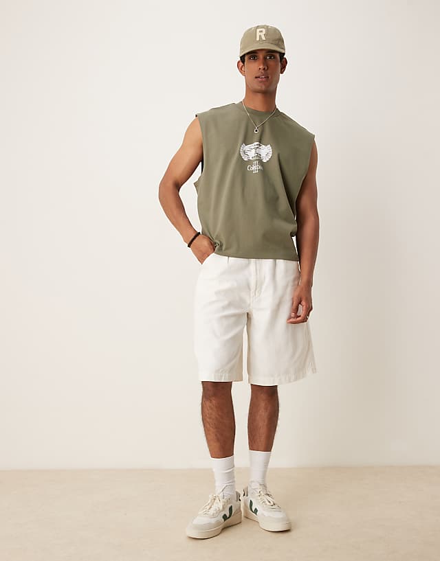 Asos ASOS DESIGN Boxy Oversized Tank With Cherub Graphic In Olive