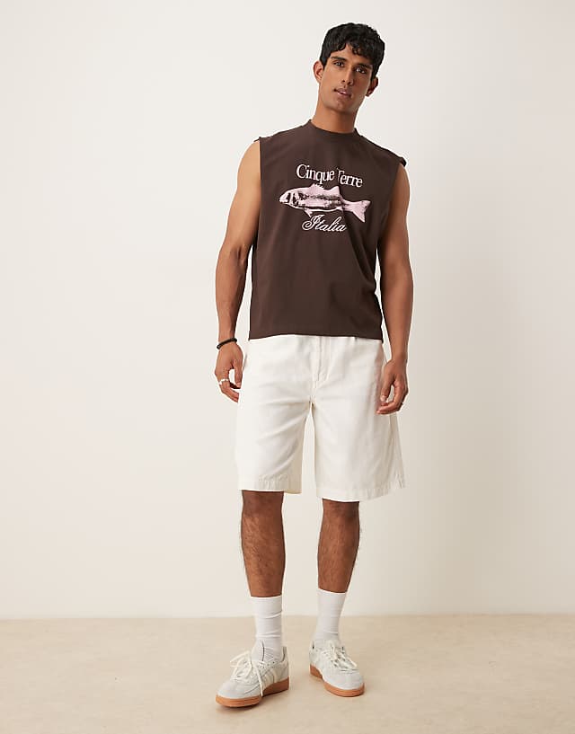 Asos ASOS DESIGN Boxy Oversized Tank With Front Print In Dark Brown