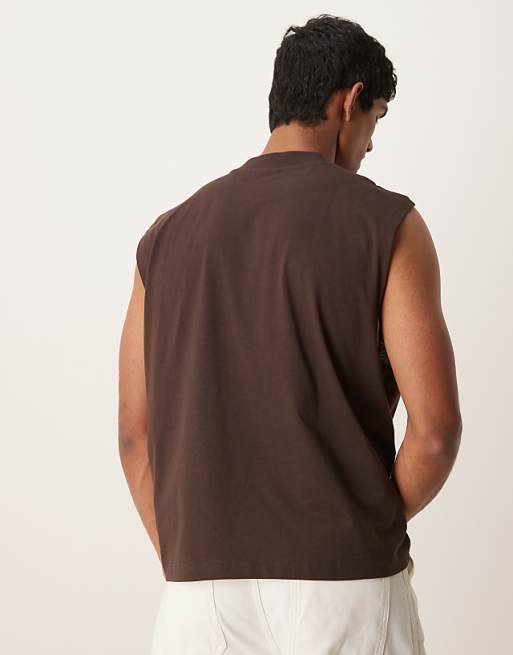 Asos ASOS DESIGN Boxy Oversized Tank With Front Print In Dark Brown