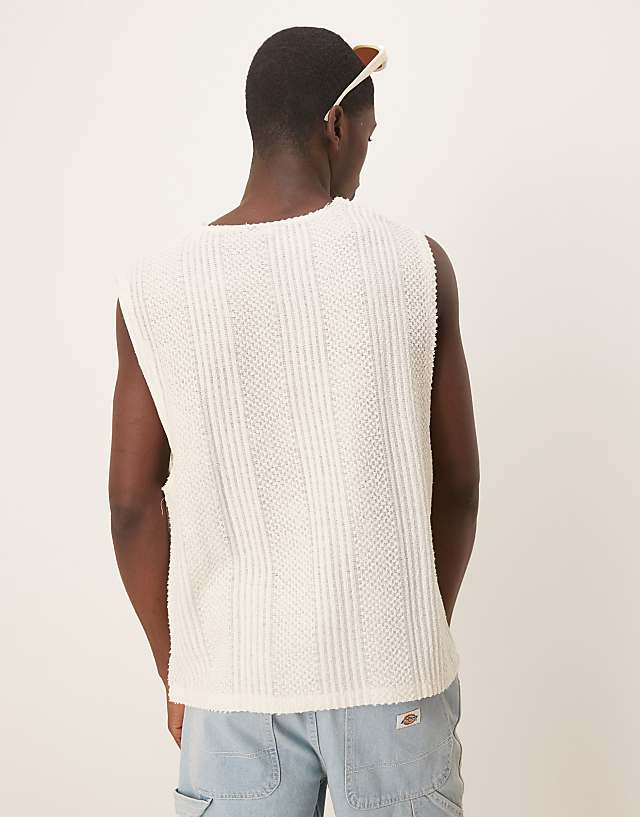 Asos ASOS DESIGN Boxy Oversized Tank With Notch Neck In Heavyweight Cream Textured Fabric