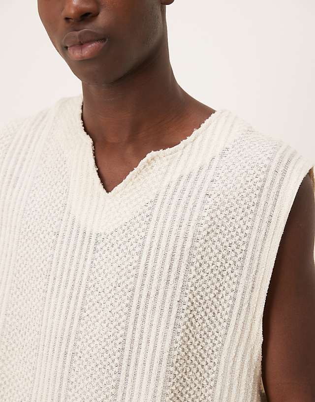 Asos ASOS DESIGN Boxy Oversized Tank With Notch Neck In Heavyweight Cream Textured Fabric