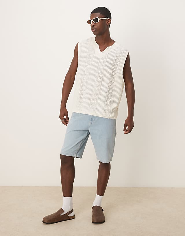 Asos ASOS DESIGN Boxy Oversized Tank With Notch Neck In Heavyweight Cream Textured Fabric