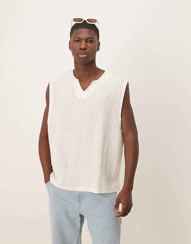 asos ASOS DESIGN boxy oversized tank with notch neck in heavyweight cream textured fabric