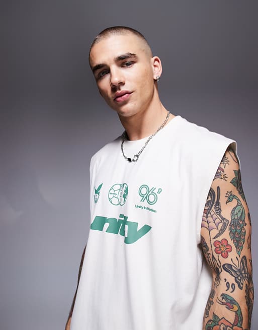 Asos ASOS DESIGN Boxy Oversized Tank With Sports Text Graphic In Cream