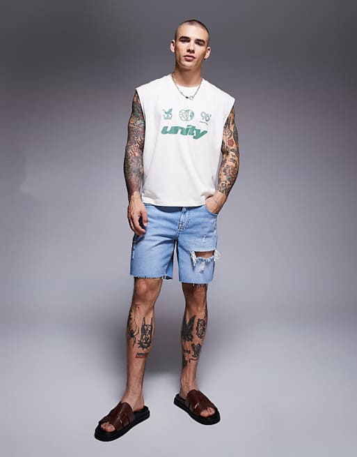 Asos ASOS DESIGN Boxy Oversized Tank With Sports Text Graphic In Cream