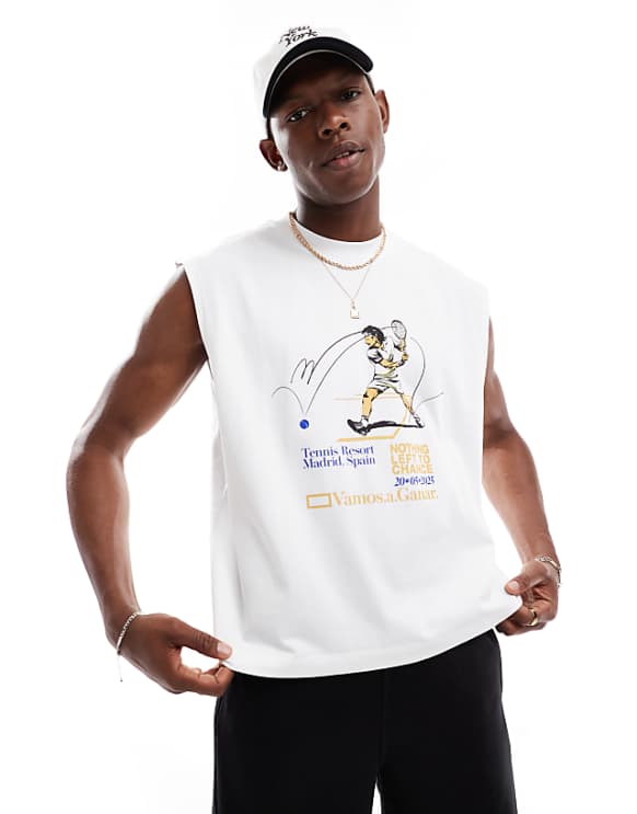 asos ASOS DESIGN boxy oversized tank with tennis graphic in white