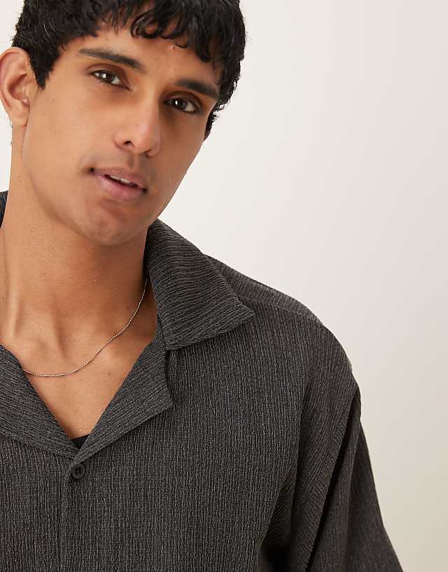 Asos ASOS DESIGN Boxy Oversized Textures Shirt In Khaki
