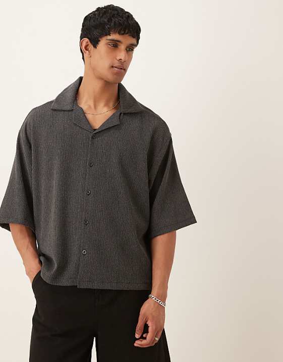 asos ASOS DESIGN boxy oversized textures shirt in khaki