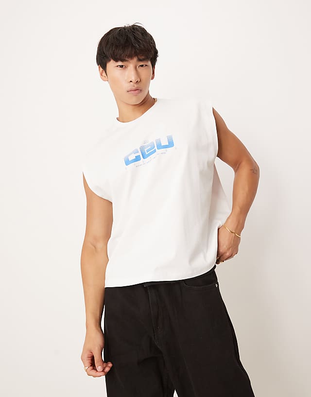 asos ASOS DESIGN boxy oversized vest with print in white