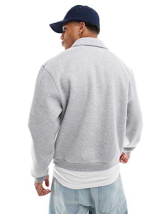 Asos ASOS DESIGN Boxy Quarter Zip Rugby Sweatshirt In Grey