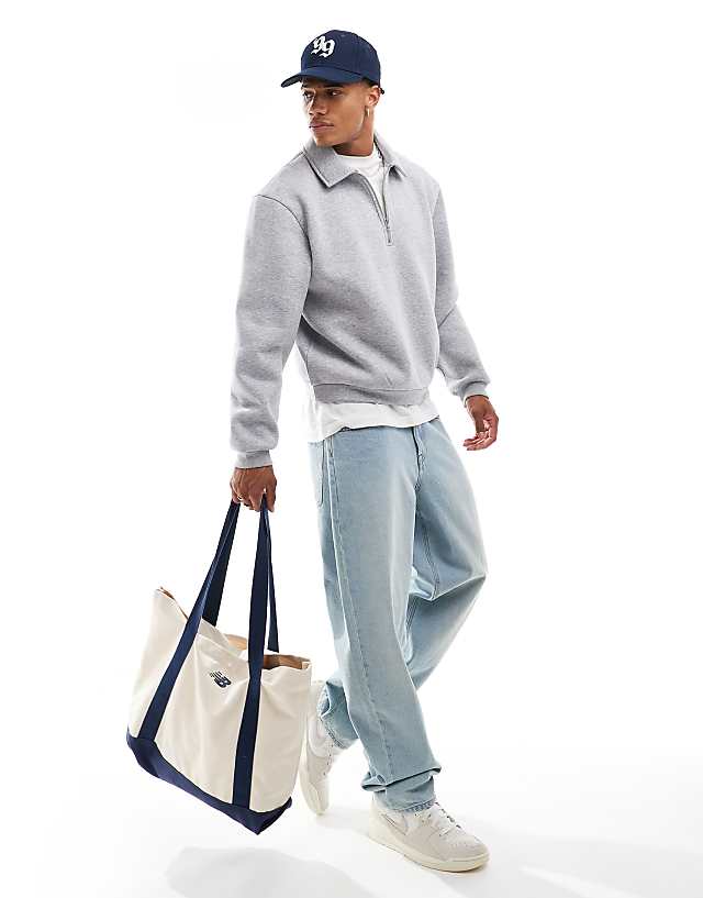 asos ASOS DESIGN boxy quarter zip rugby sweatshirt in grey