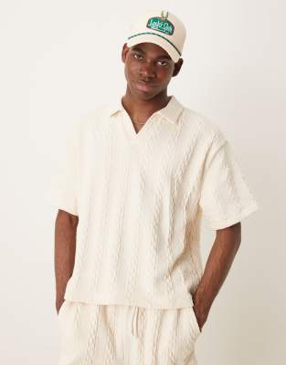 Asos ASOS DESIGN Boxy Relaxed Co-ord In Heavyweight Cream Cable Texture