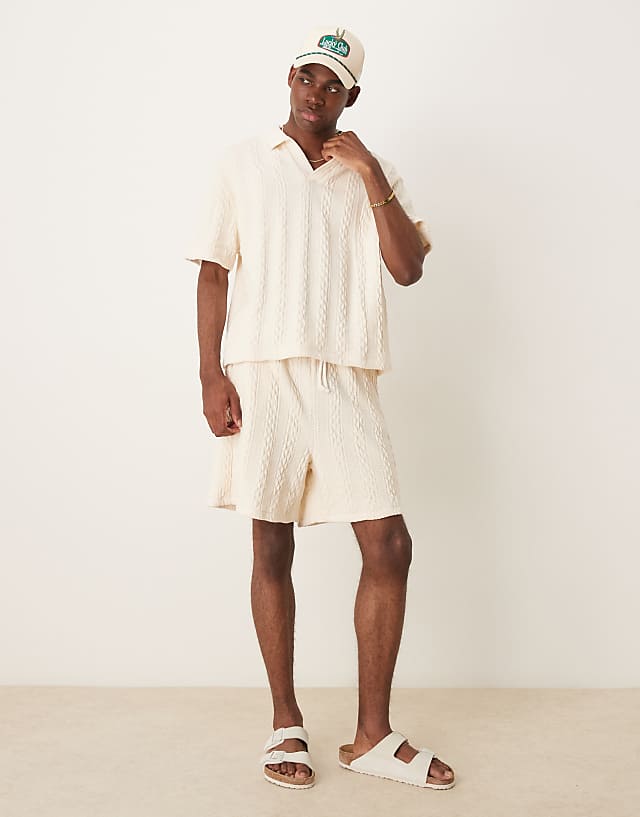 asos ASOS DESIGN boxy relaxed co-ord in heavyweight cream cable texture