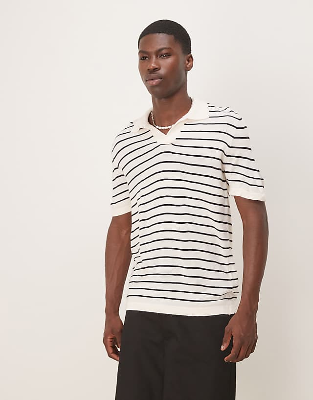 Asos ASOS DESIGN Boxy Relaxed Striped Polo In White