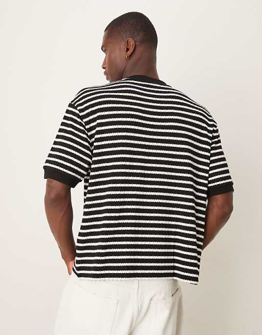 Asos ASOS DESIGN Boxy Relaxed T-shirt In Black And White Textured Stripe