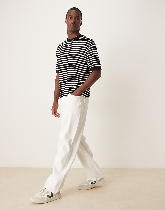 Asos ASOS DESIGN Boxy Relaxed T-shirt In Black And White Textured Stripe