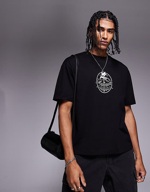 asos ASOS DESIGN boxy relaxed t-shirt with chest graphic in black