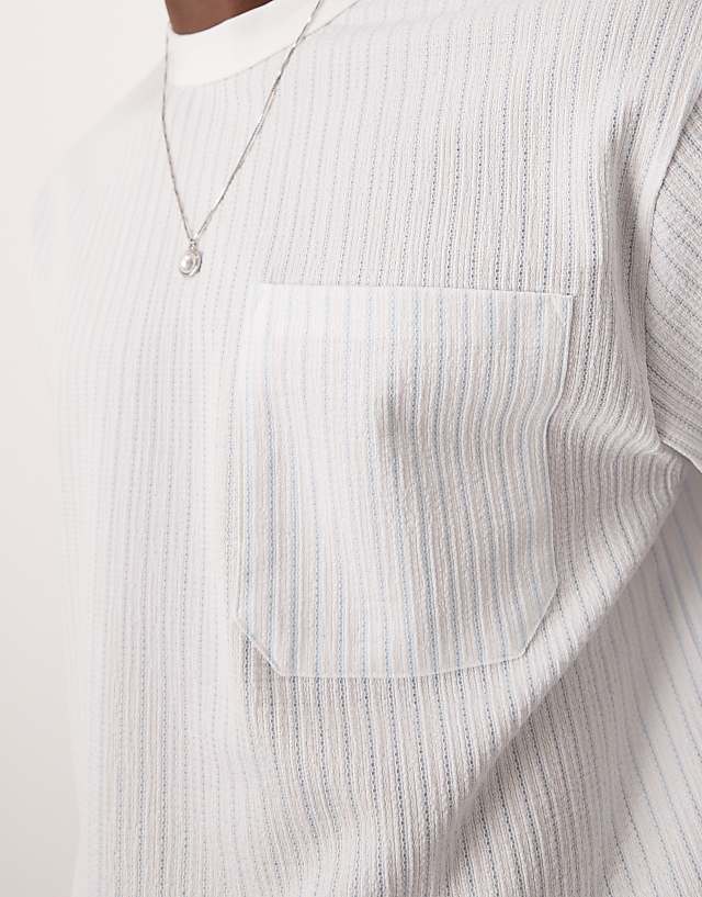 Asos ASOS DESIGN Boxy Relaxed T-shirt With Chest Pocket In Blue And White Textured Stripe