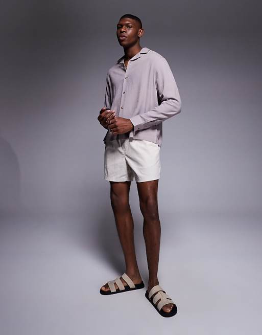 Asos ASOS DESIGN Boxy Revere Linen Blend Shirt In Grey