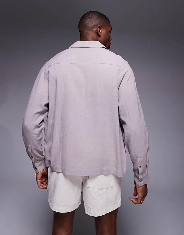 Asos ASOS DESIGN Boxy Revere Linen Blend Shirt In Grey