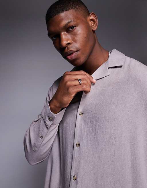 Asos ASOS DESIGN Boxy Revere Linen Blend Shirt In Grey