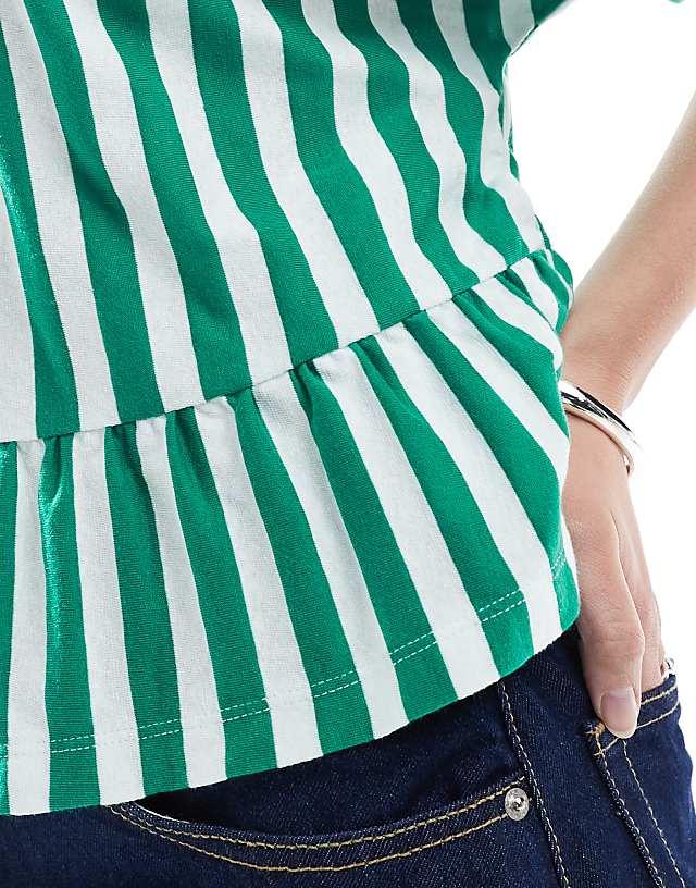 Asos ASOS DESIGN Boxy Short Sleeve Linen Look Peplum T-shirt In Stripe