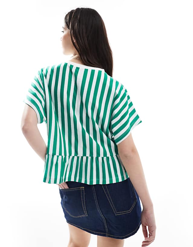 Asos ASOS DESIGN Boxy Short Sleeve Linen Look Peplum T-shirt In Stripe