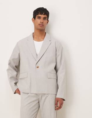 Asos ASOS DESIGN Boxy Suit With Linen In Grey Texture