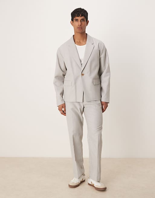 asos ASOS DESIGN boxy suit with linen in grey texture