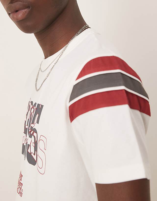 Asos ASOS DESIGN Boxy T Shirt With Panelling And Sports Graphic In White