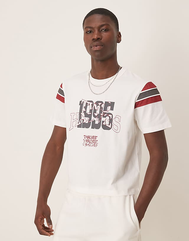 asos ASOS DESIGN boxy t shirt with panelling and sports graphic in white