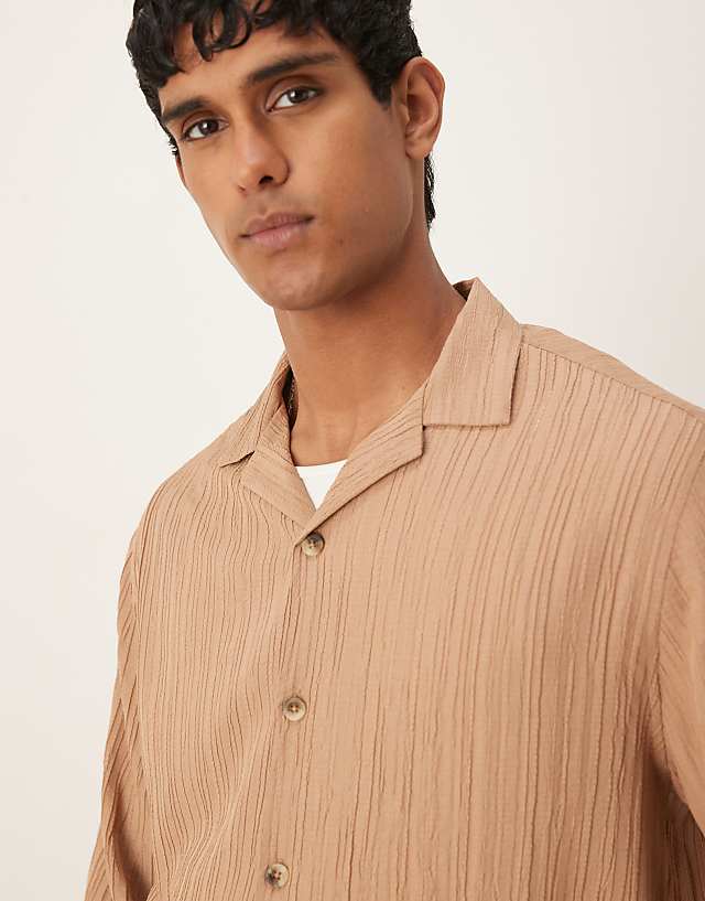 Asos ASOS DESIGN Boxy Textured Regular Shirt In Beige
