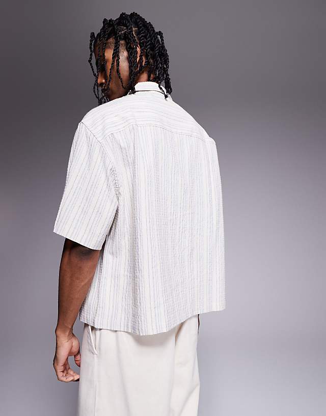 Asos ASOS DESIGN Boxy Volume Oversized Seersucker Shirt In Blue Stripe
