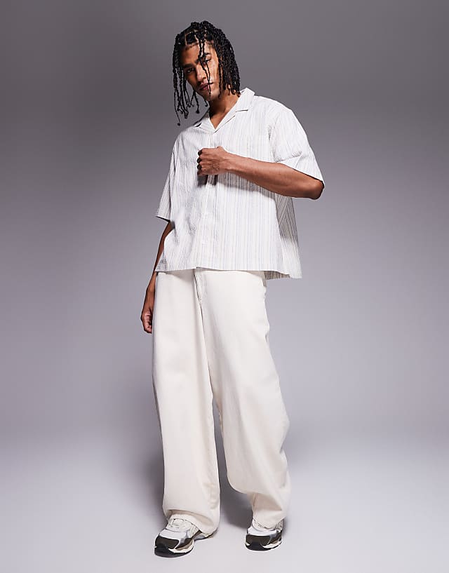 Asos ASOS DESIGN Boxy Volume Oversized Seersucker Shirt In Blue Stripe