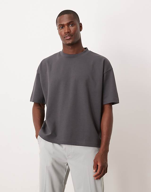 asos ASOS DESIGN breatheMAX™ heavyweight oversized boxy t-shirt in charcoal