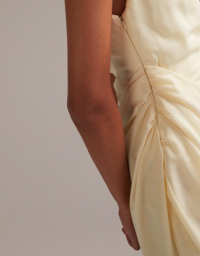 Asos ASOS DESIGN Bridesmaids Draped Overlay Crepe Maxi Dress In Soft Yellow