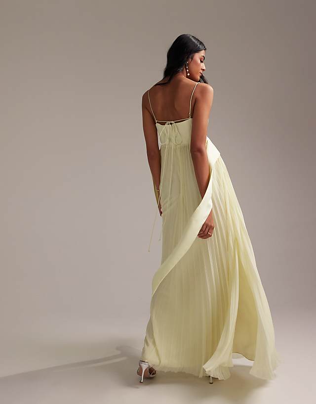 Asos ASOS DESIGN Bridesmaids Hybrid Cami Maxi Dress With Pleat Skirt In Soft Yellow