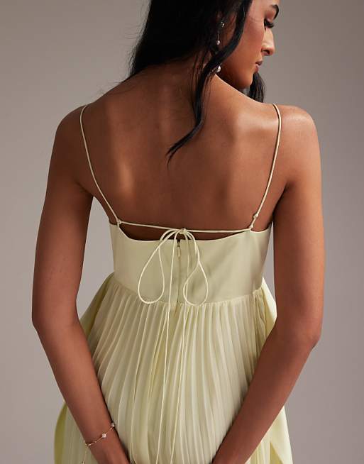 Asos ASOS DESIGN Bridesmaids Hybrid Cami Maxi Dress With Pleat Skirt In Soft Yellow