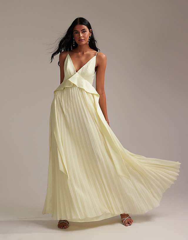 asos ASOS DESIGN Bridesmaids hybrid cami maxi dress with pleat skirt in soft yellow
